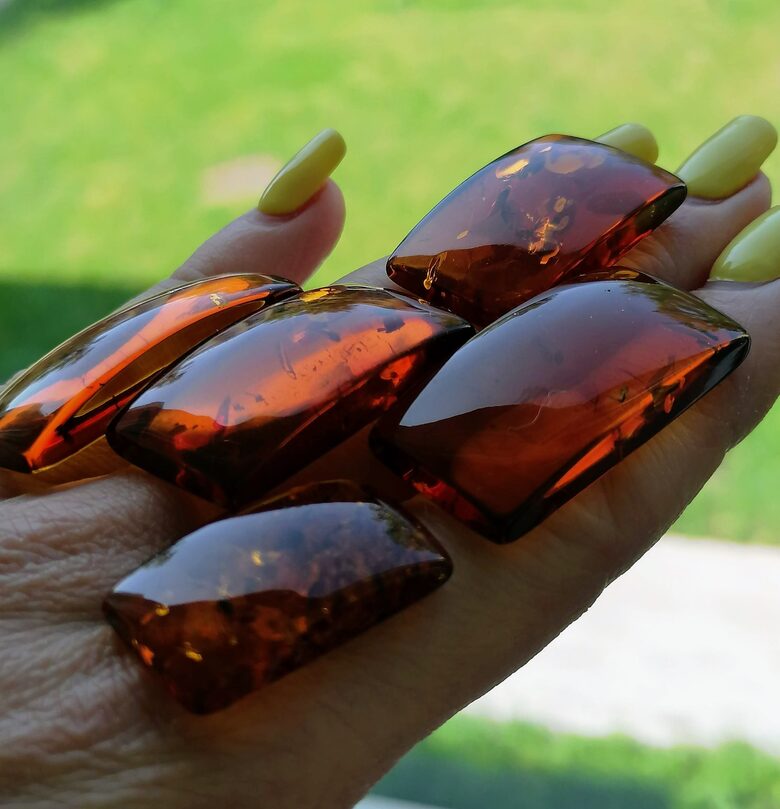 Rectangular Cognac Amber Cabochons – Flat Back